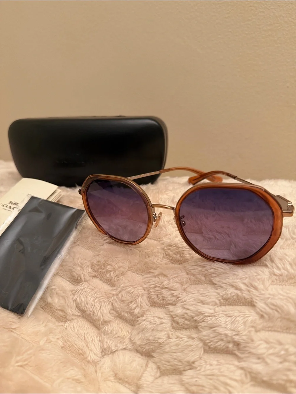 NEW Coach HC7141 CD477 Transparent Amber Sunglasses with Rose Gold Temples